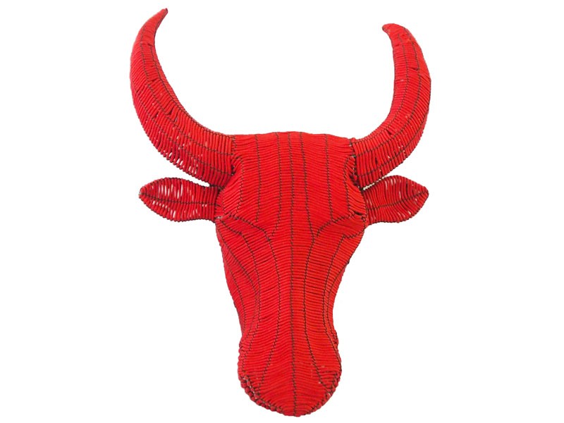 Large Rope Bull Head Wall Hanging Red and Black
